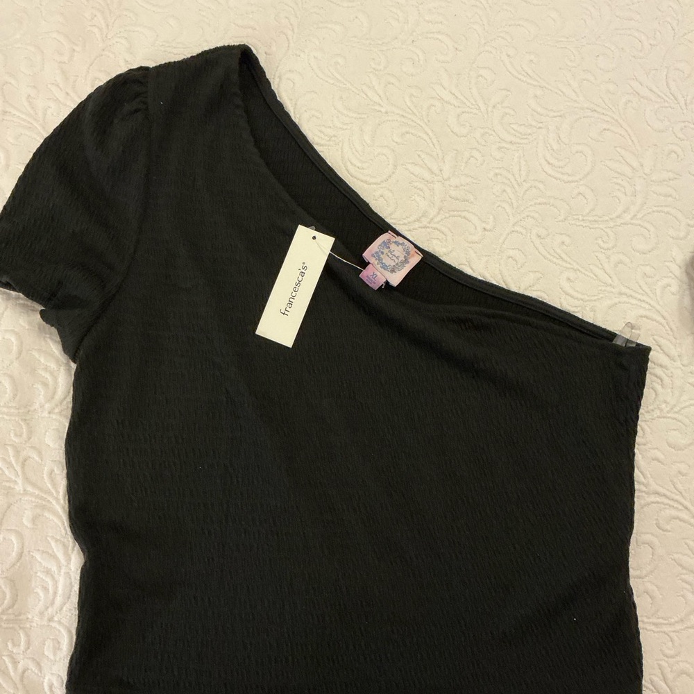 Francesca comfy Black One-Shoulder top